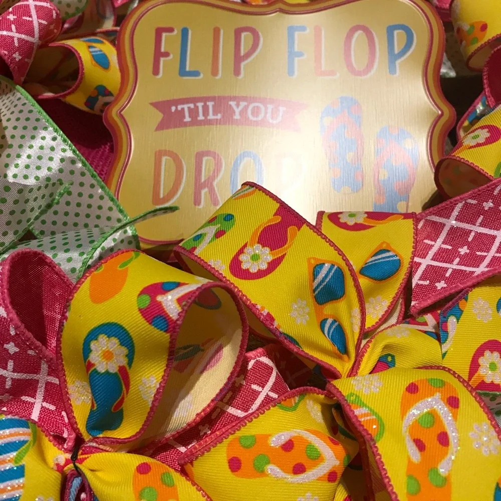 Summer Flip Flops Wreath Whimsical Wall Front Door Wreath NEW FINAL SALE